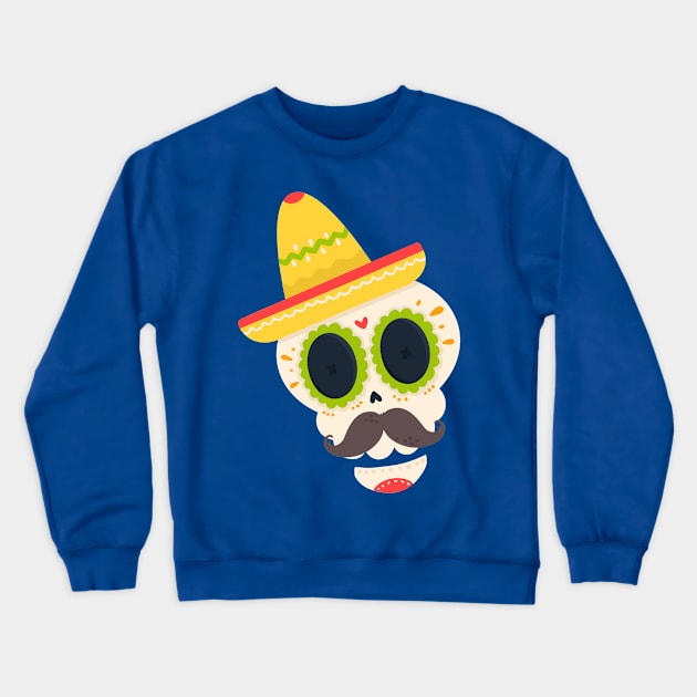 Halloween Skull with Sombrero and Mustache Crewneck Sweatshirt by holidaystore